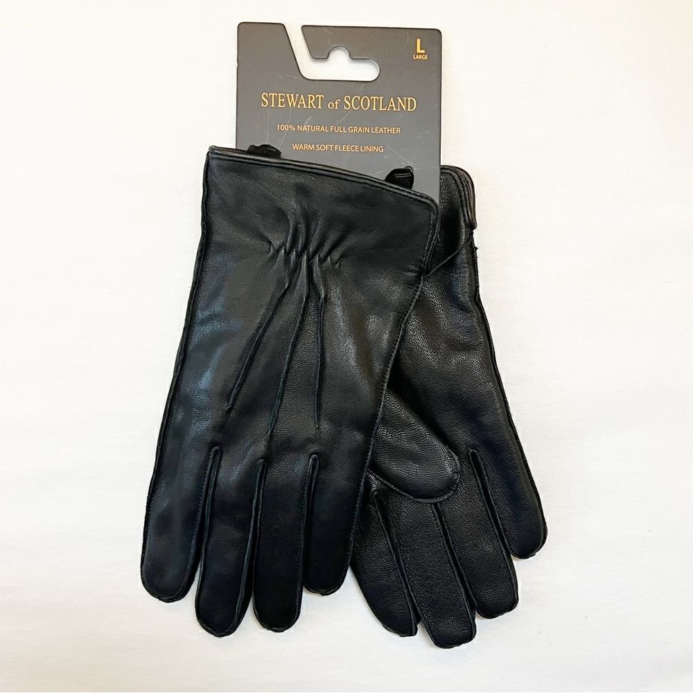 Stewart of Scotland Genuine Leather Buffalo Check Fleece Lining, Black Size Lg